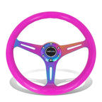 NRG 35cm Neon Purple Wood Grain Neo Chrome Steering Wheel for Universal (2010–2023)