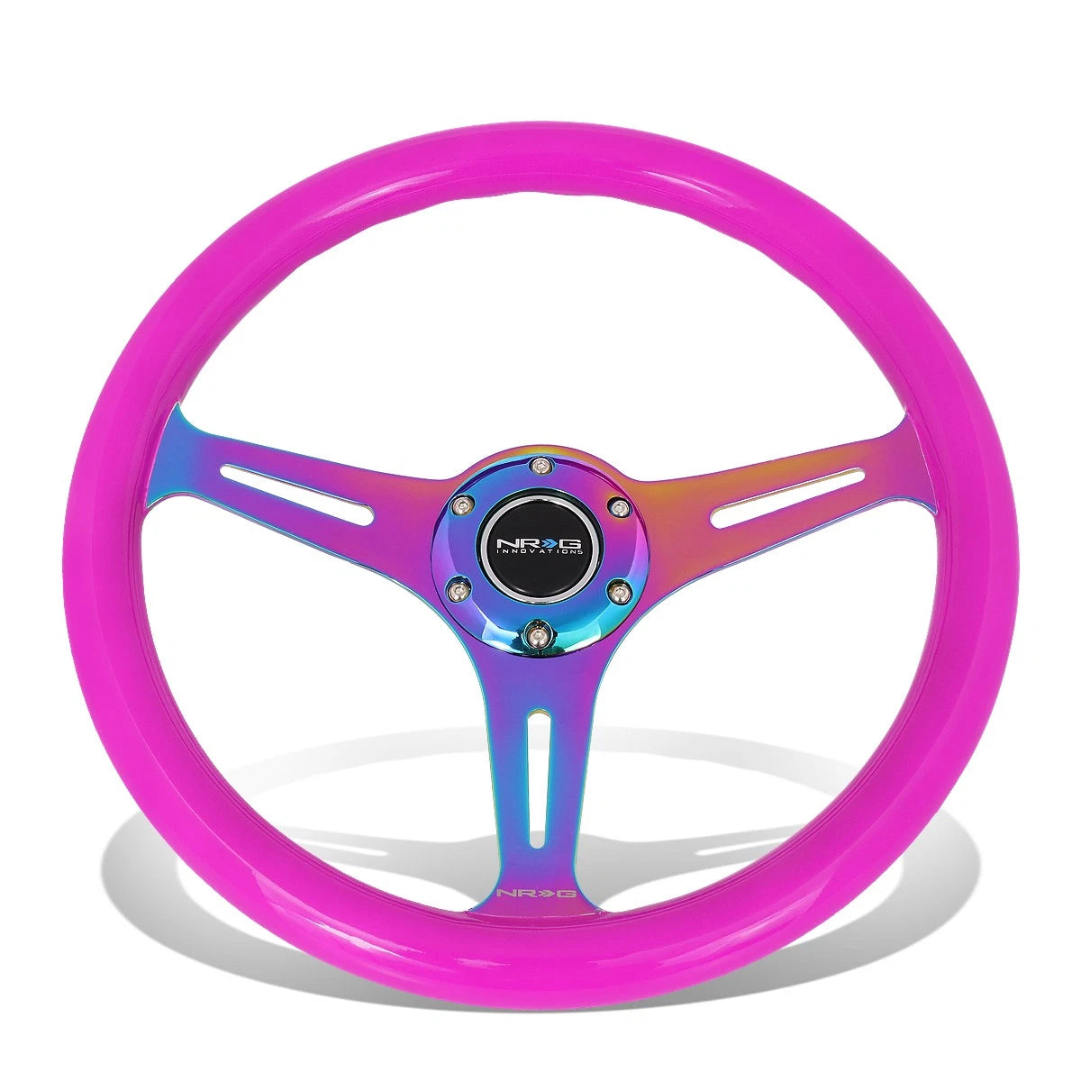 NRG 35cm Neon Purple Wood Grain Neo Chrome Steering Wheel for Universal (2010–2023)