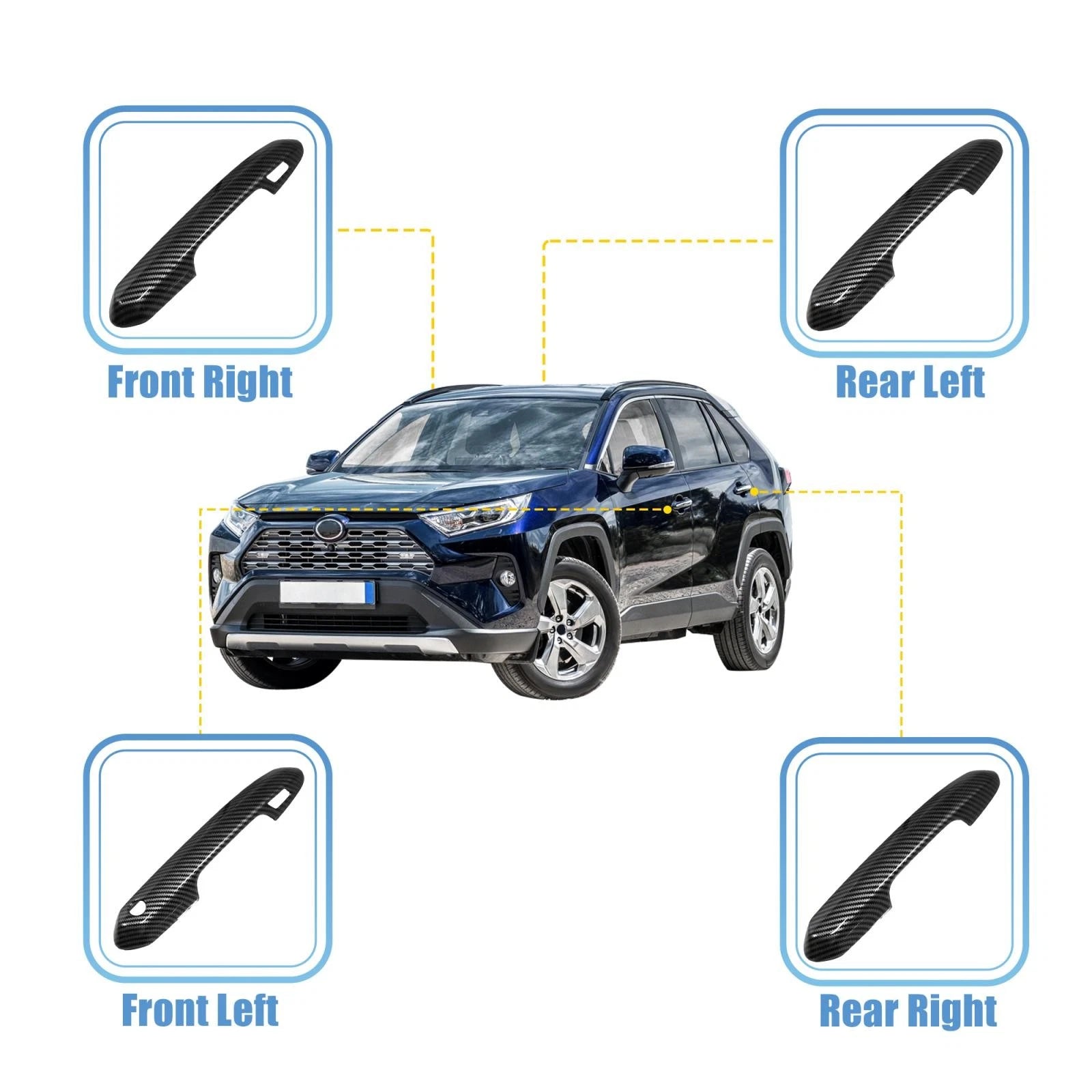 Set of 4 Door Handle Cover Trim for Toyota RAV4 (2019–2021) Carbon Fiber
