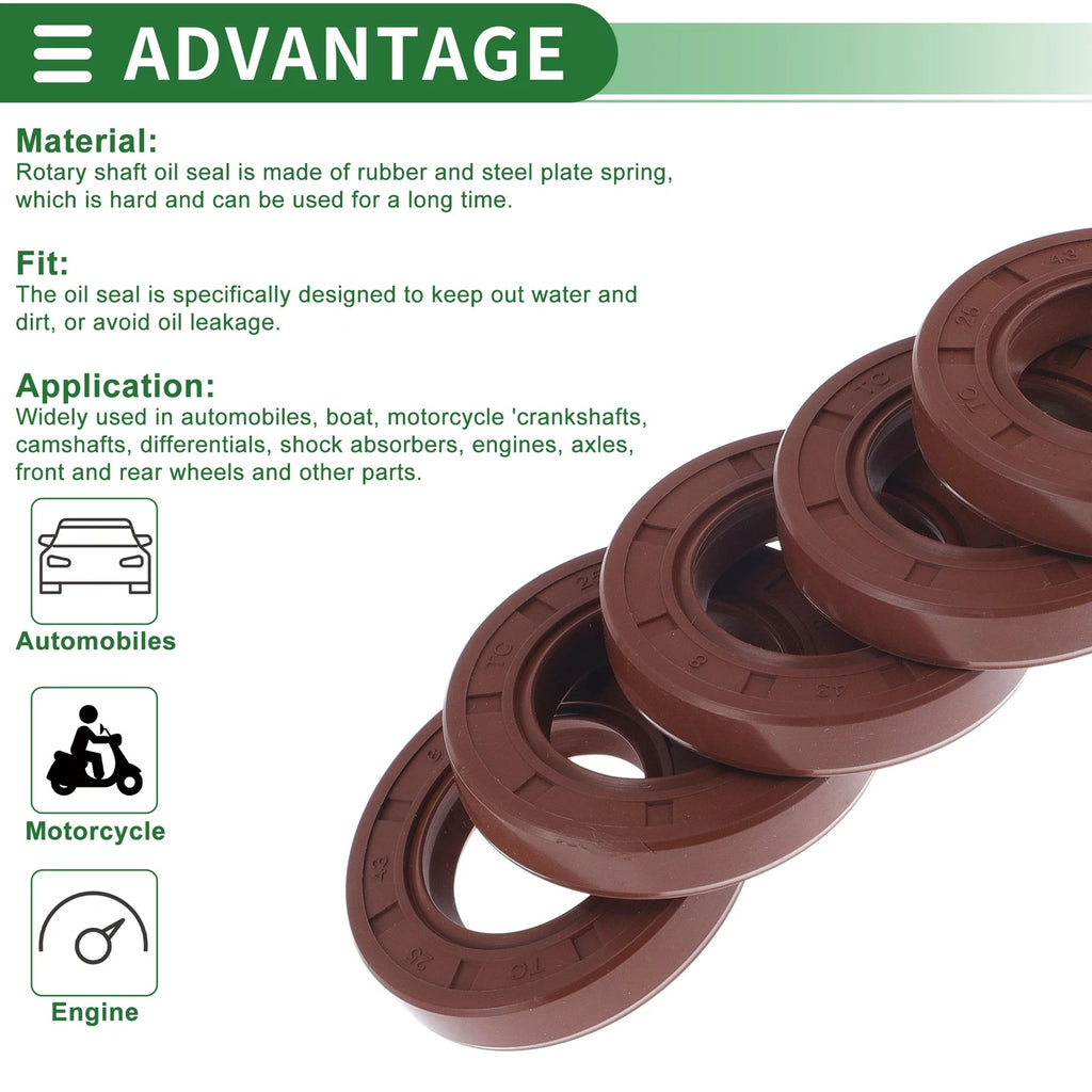 Set of 5 Oil Seal Rotary Shaft Seal FKM Rubber 25x43x8mm