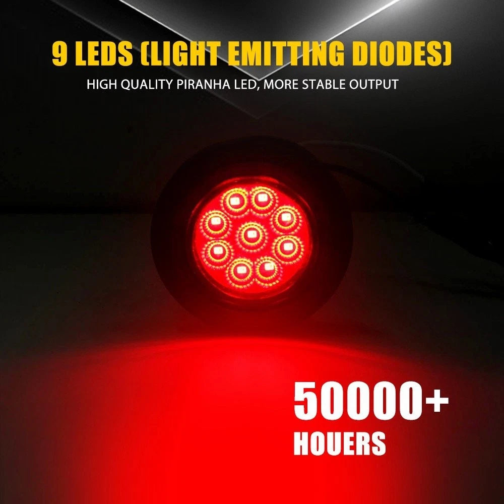 5pc 2 Inch DOT Round Red LED Trailer Side Marker Lights for Truck V