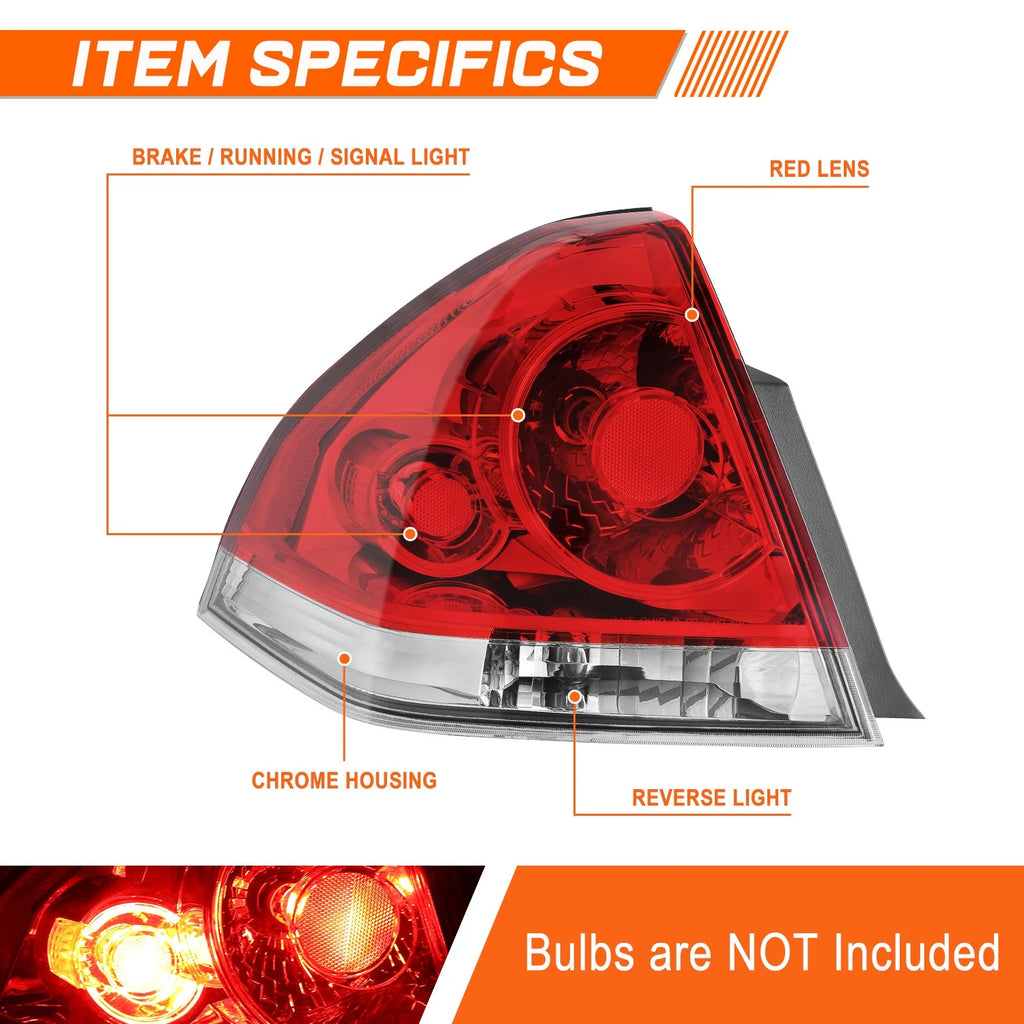 Left Side Chrome Tail Light Brake Lamp for Chevy Impala Limited (2006–2016)