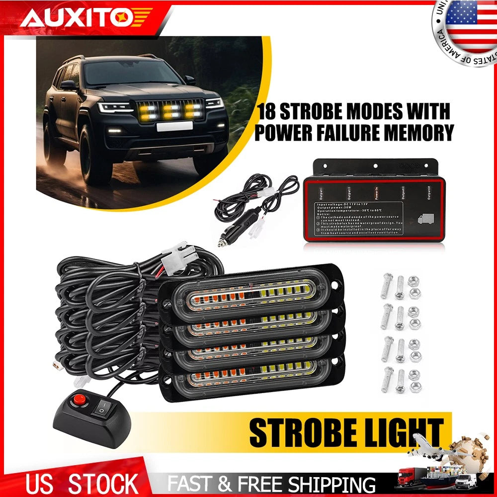 Set of 4 LED Strobe Light Bars for Car Truck Flashing Warning Beacon
