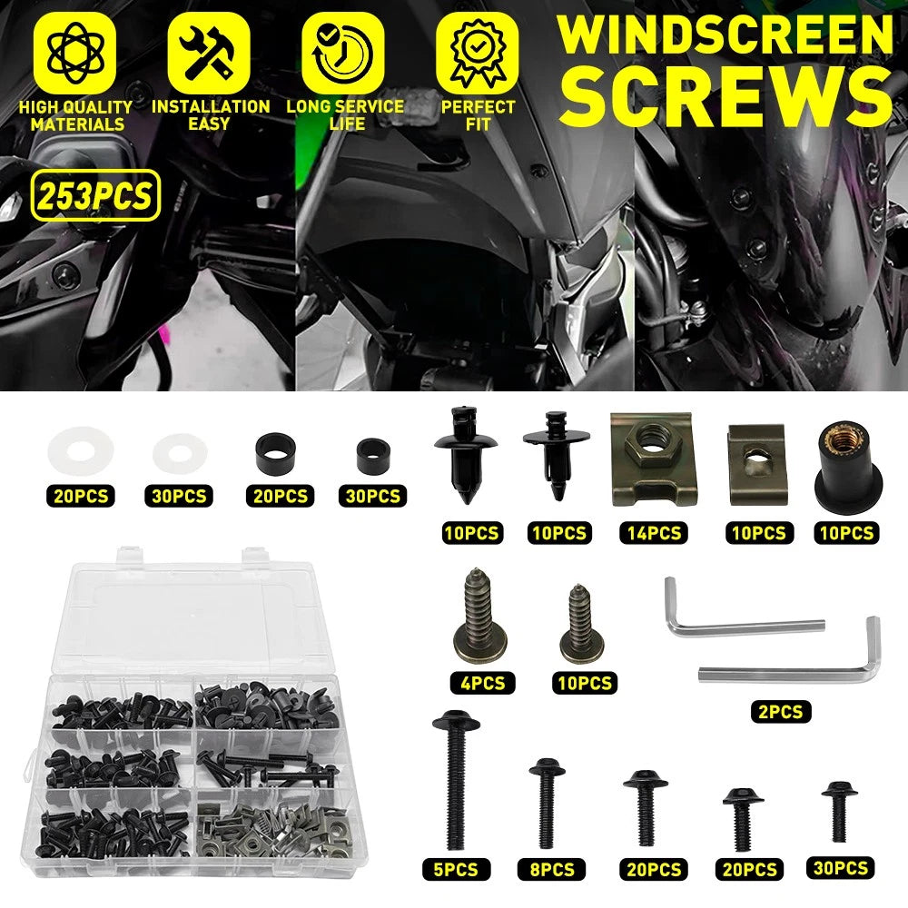 253pcs Aluminum Fairing Bolts Kit for Yamaha YZF R1 (1998–2021) YZF R6 (1999–2020)