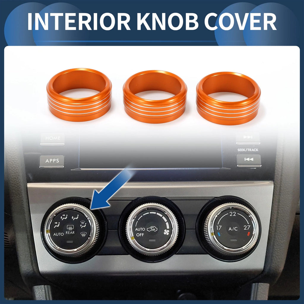 Set of 3 AC Heater Temp Switch Knob Cover Rings for Subaru Forester (2014–2018) Orange