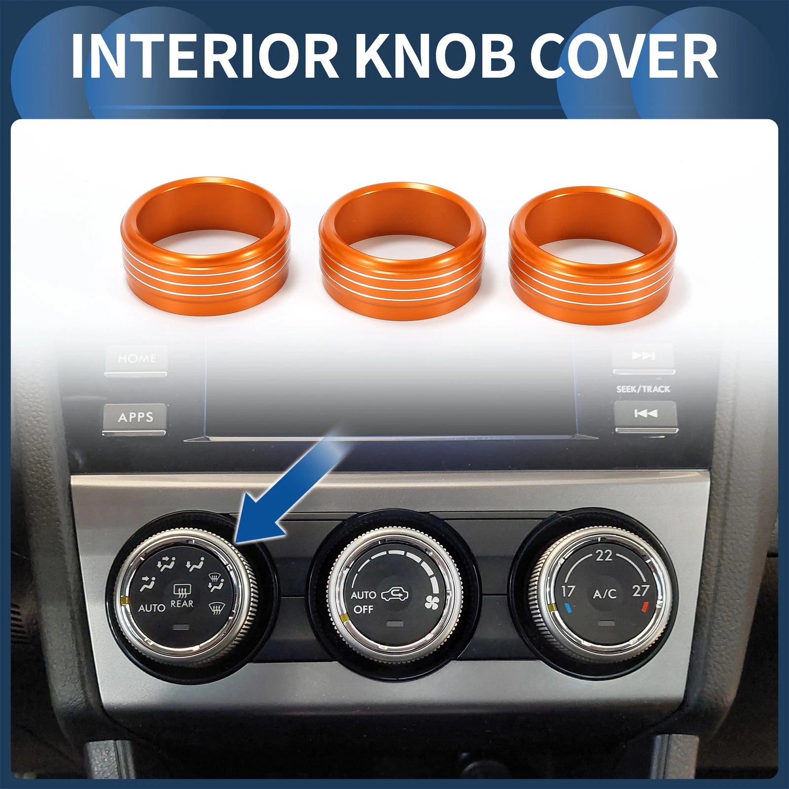 Set of 3 AC Heater Temp Switch Knob Cover Rings for Subaru Forester (2014–2018) Orange