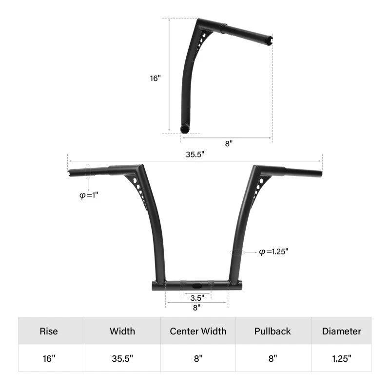 16" Rise 1 1/4" Ape Hanger Handlebar for Harley Dyna FXDB FXDF (2006–2017)