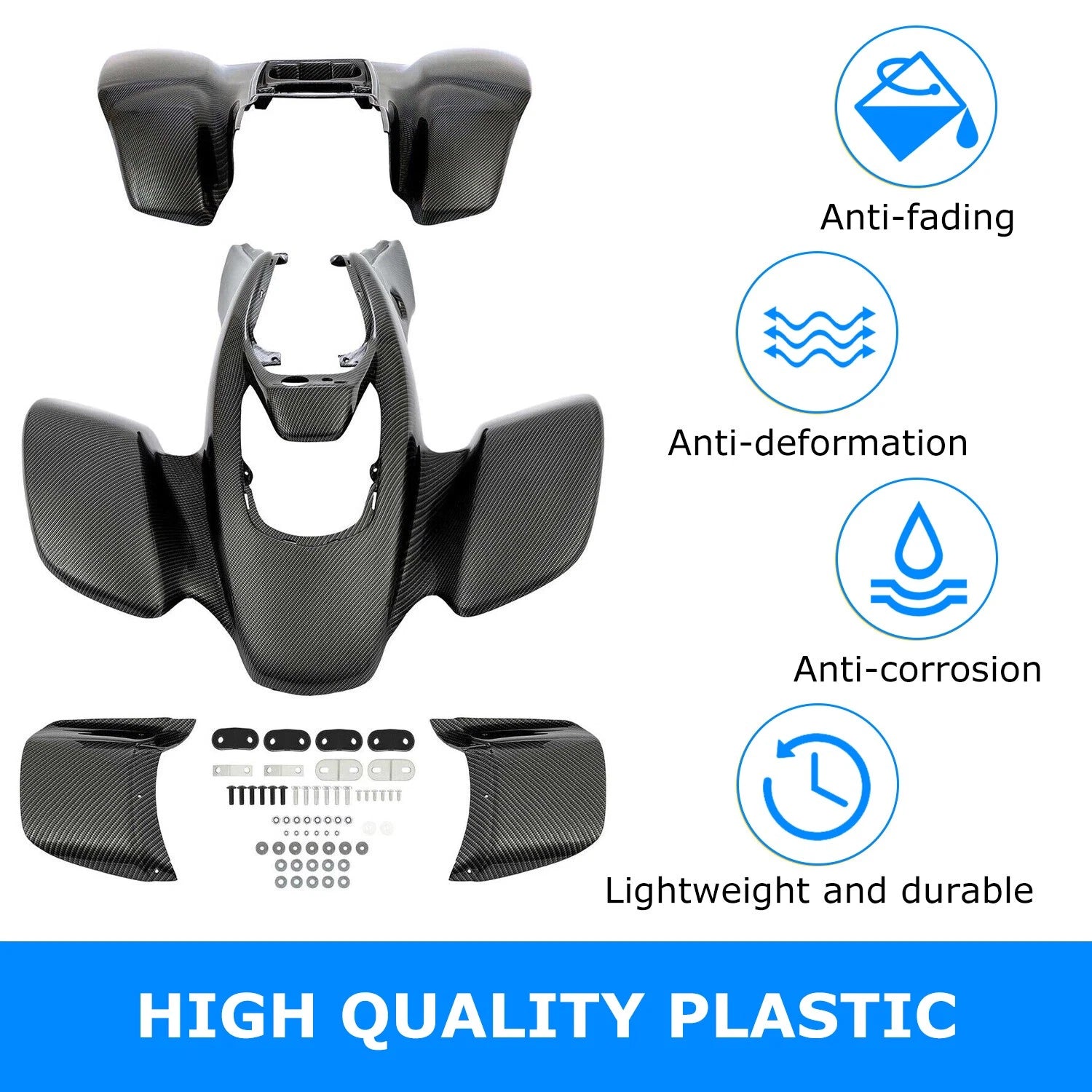 Black Carbon Fiber Front + Rear Fender for Honda TRX400EX (1999–2004)