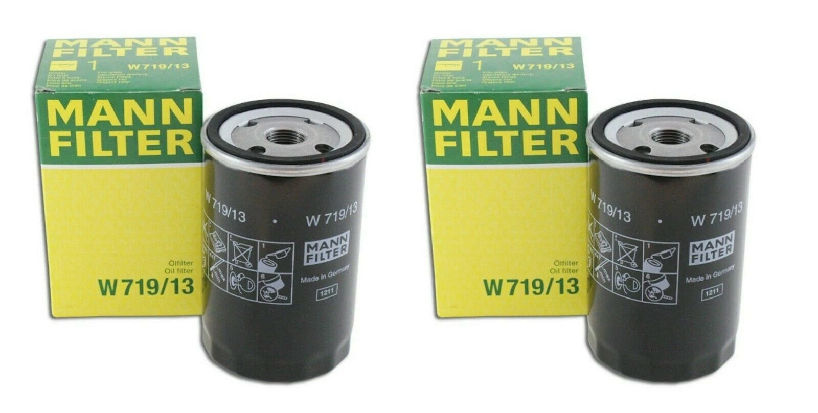 Set of 2 Engine Oil Filters W 719/13 for Mercedes W124 W126 W201 (1985–1996)