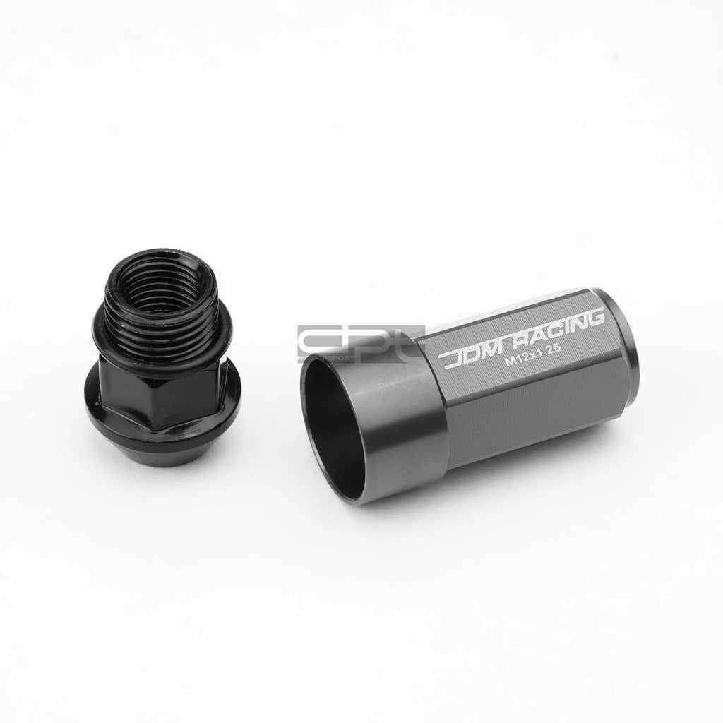 Set of 20 M12X1.25 53mm Tall Gun Metal Aluminum Lug Nuts with Caps