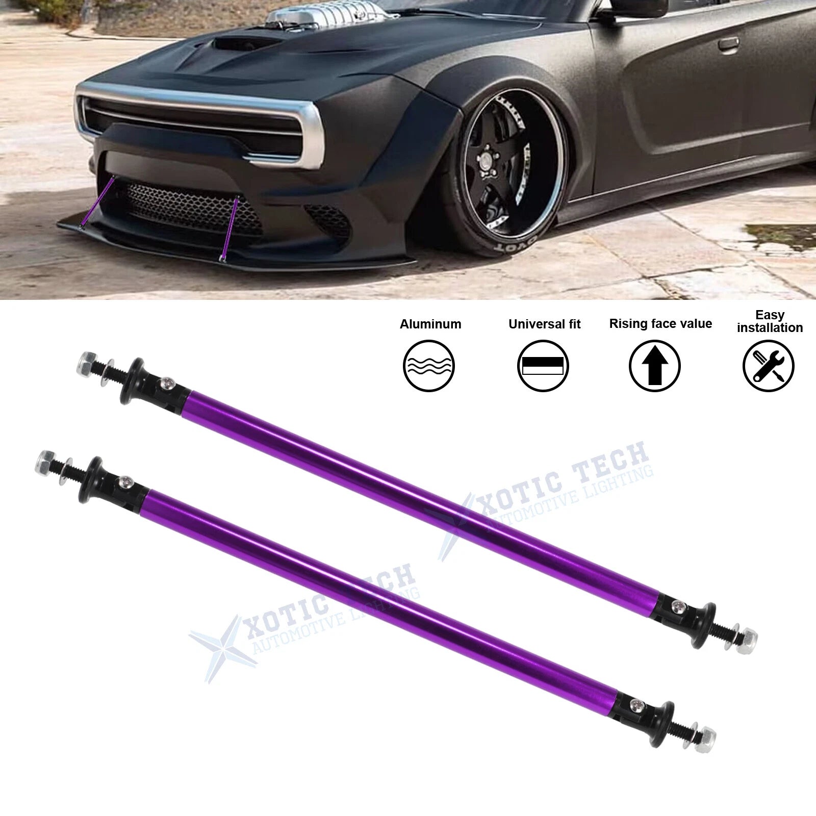 Purple Bumper Lip Splitter Strut Rod Tie Support Bar for Dodge (7.87")