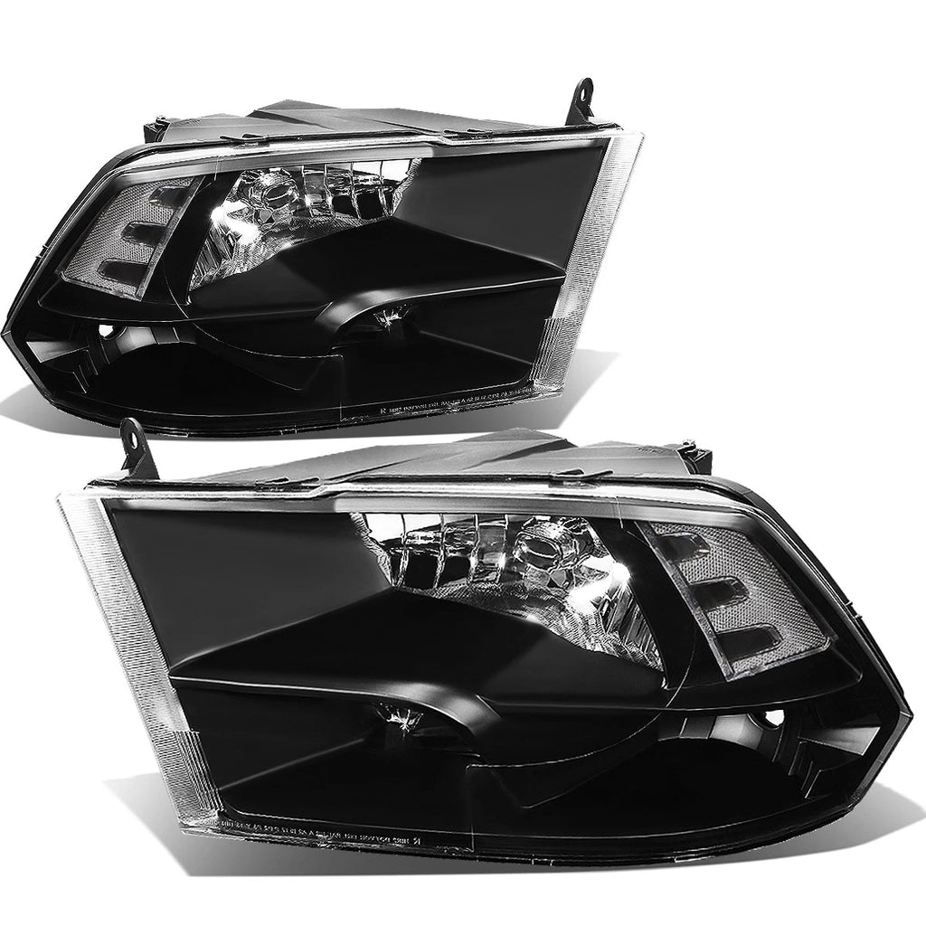 Set of 2 Quad Headlights for Dodge Ram Pickup (2009–2018) Black Housing Clear
