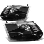 Set of 2 Quad Headlights for Dodge Ram Pickup (2009–2018) Black Housing Clear
