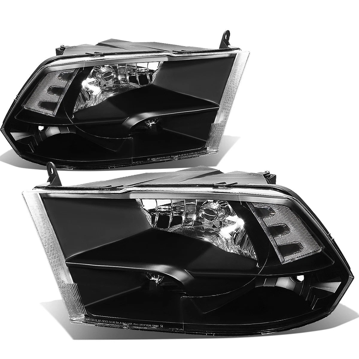 Set of 2 Quad Headlights for Dodge Ram Pickup (2009–2018) Black Housing Clear