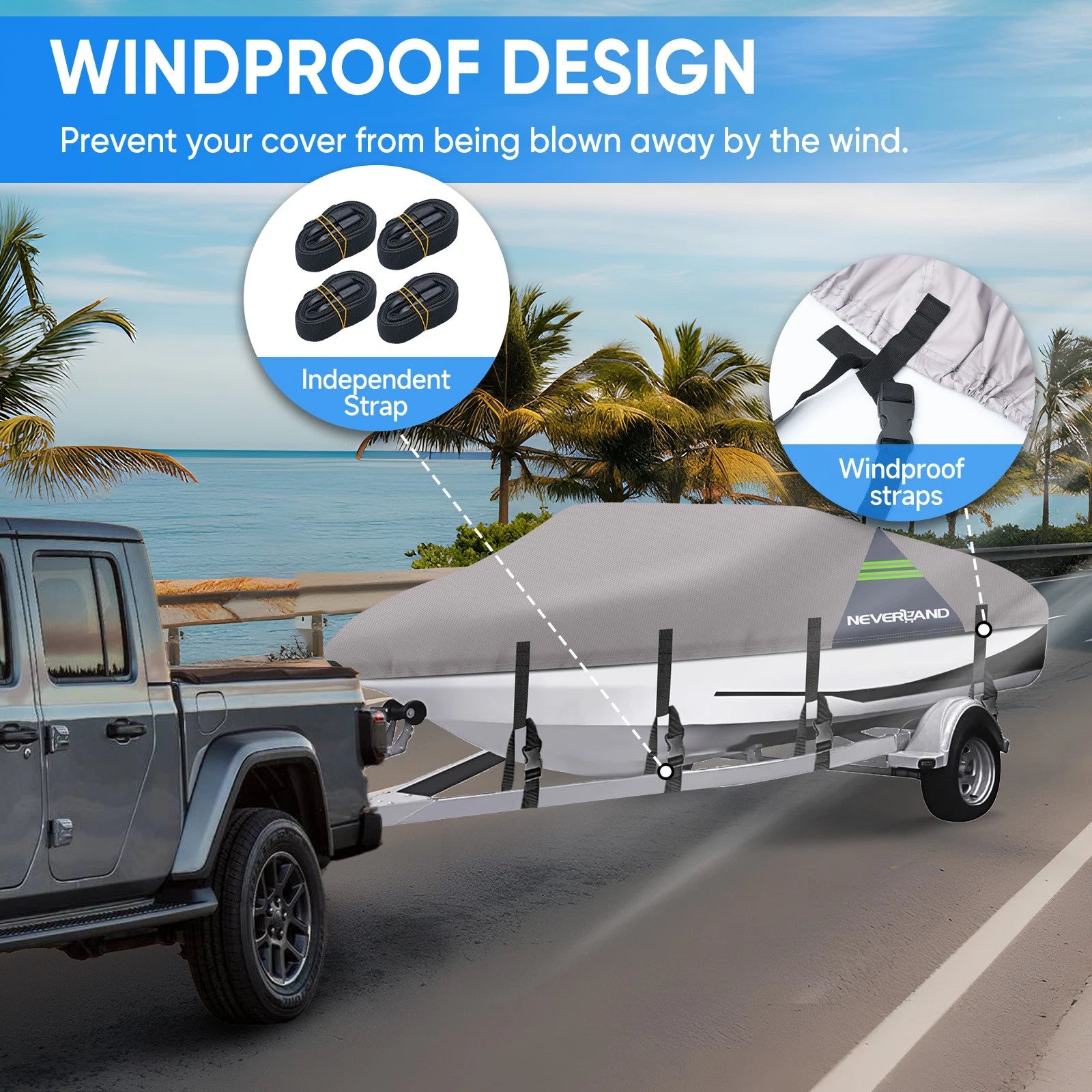 V-Hull Boat Cover for 20-22 ft Speedboat (Heavy Duty, Waterproof, Trailerable)