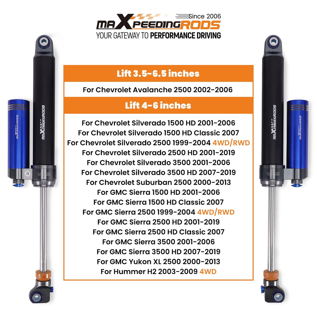 Rear Reservoir Shocks Pair for Chevrolet Silverado 2500HD 3500 (2001–2019)