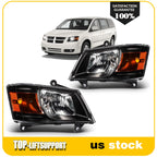Set of 2 Headlights for Dodge Grand Caravan (2008–2010) Black Housing Amber