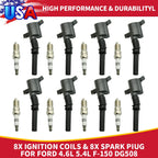 Set of 8 Spark Plugs & 8 Ignition Coils for Ford F150 Lincoln 4.6L 5.4L DG508