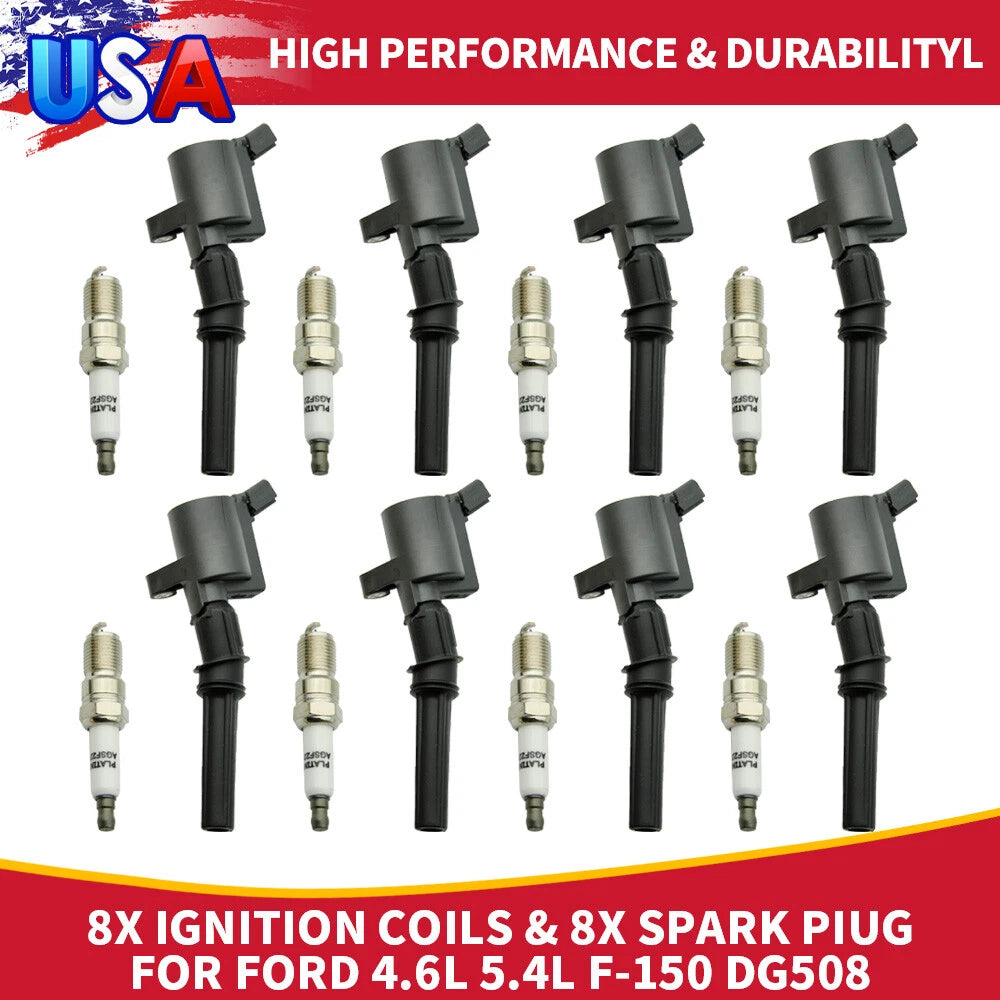 Set of 8 Spark Plugs & 8 Ignition Coils for Ford F150 Lincoln 4.6L 5.4L DG508