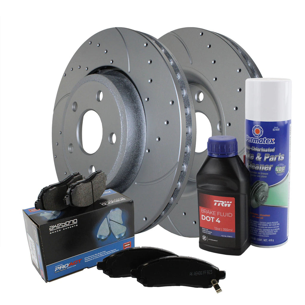 Front Brake Kit Set of 4 Drilled 350mm Rotors Akebono Ceramic Pads for Dodge Jeep
