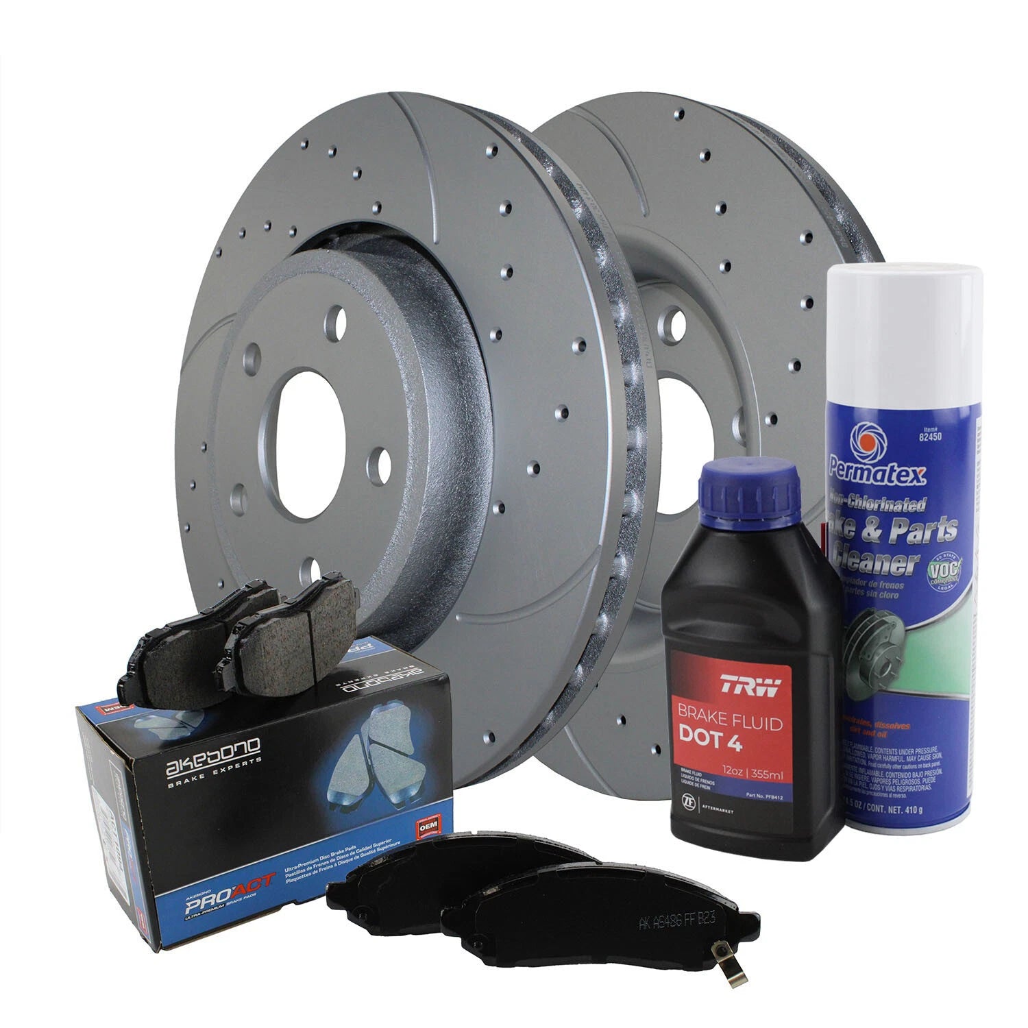 Front Brake Kit Set of 4 Drilled 350mm Rotors Akebono Ceramic Pads for Dodge Jeep