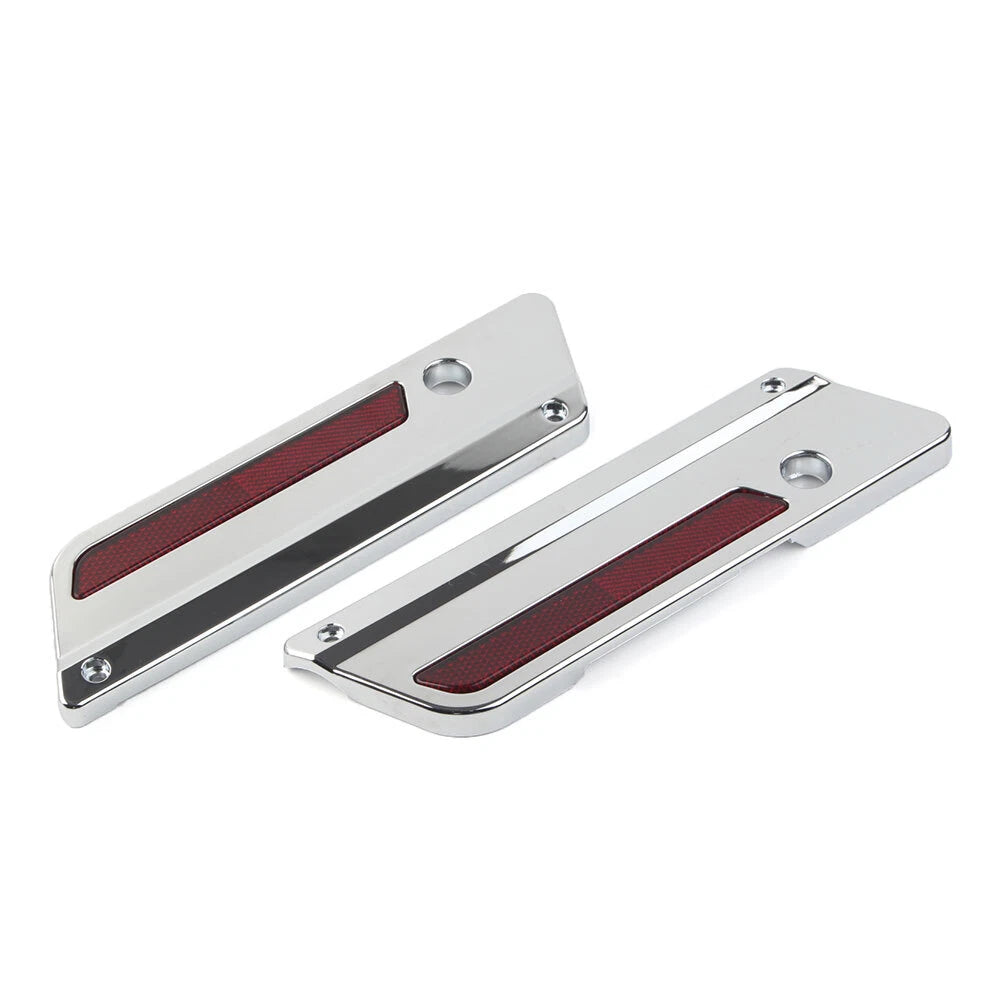 2X Saddlebag Latch Plate Cover with Red Reflectors for Harley Touring (1993–2013)
