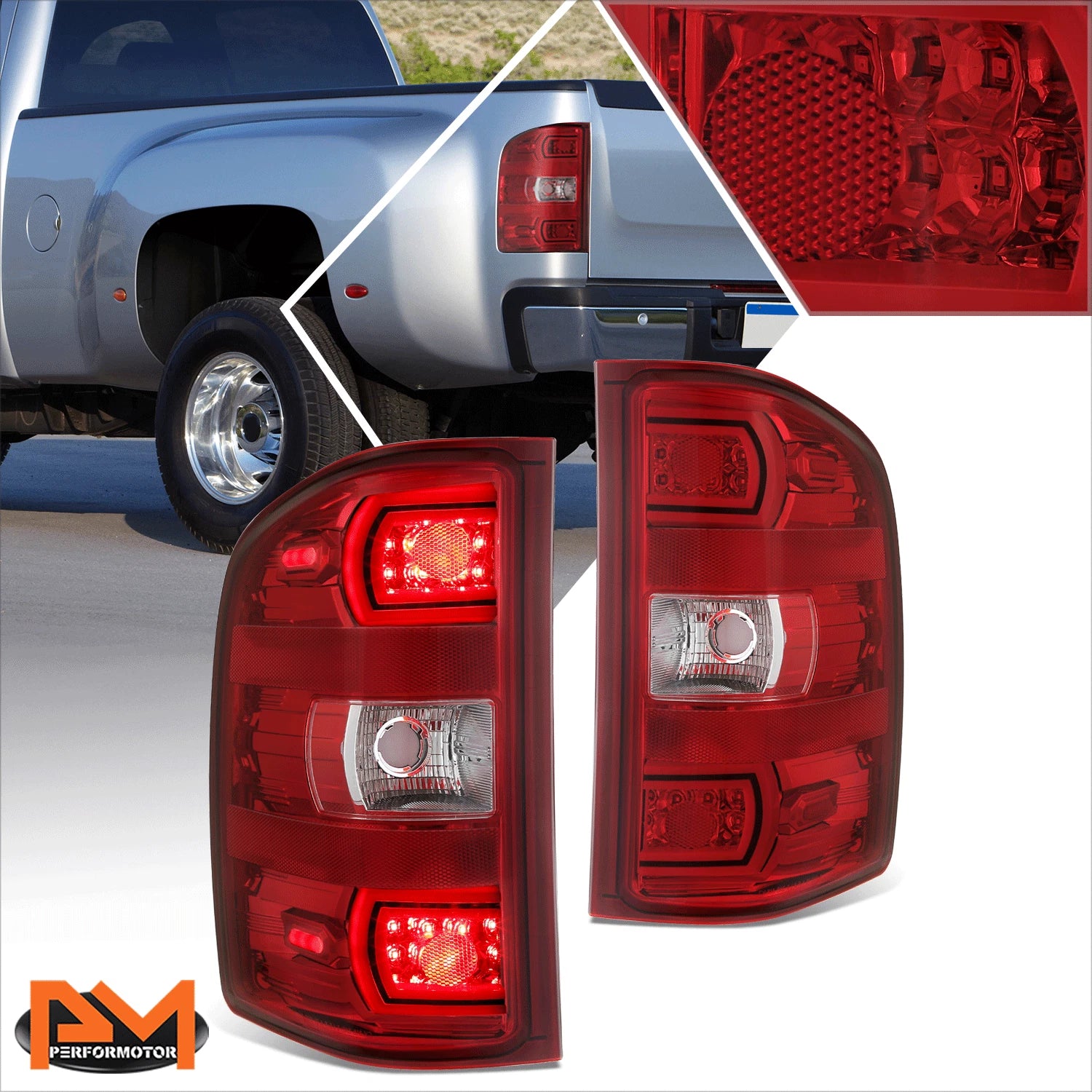 Chrome/Red LED Tail Brake Lights for Sierra Silverado 1500-3500 (2007–2014)