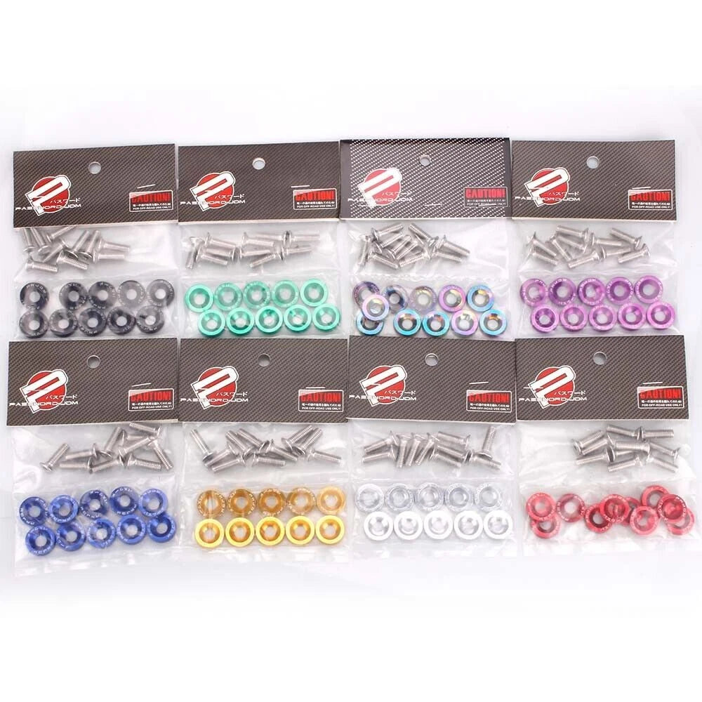 Set of 10 JDM Aluminum Fender Bumper Washer Bolts for Engine Bay Dress Up