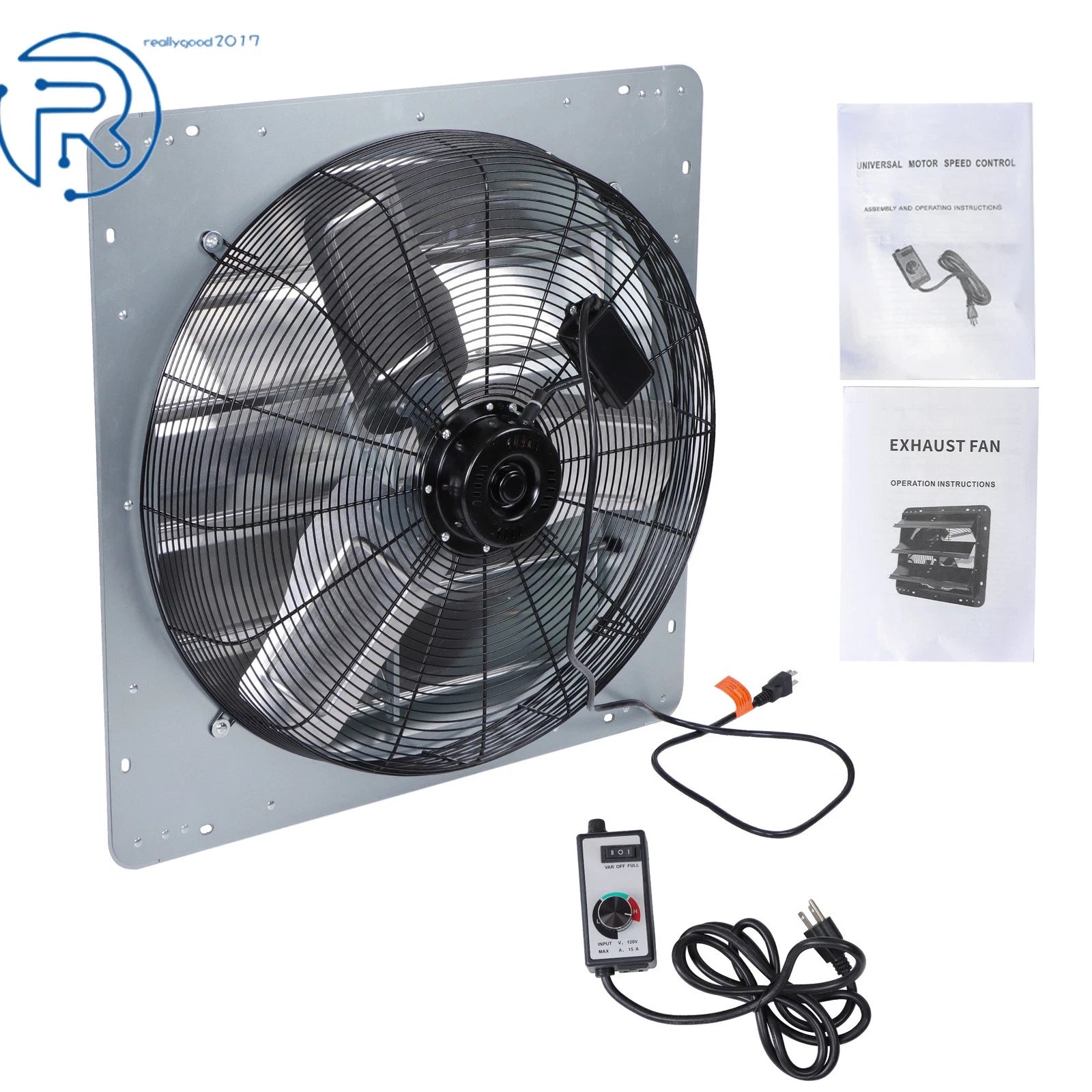 24" Wall Mounted Exhaust Fan with Automatic Shutter for Attic