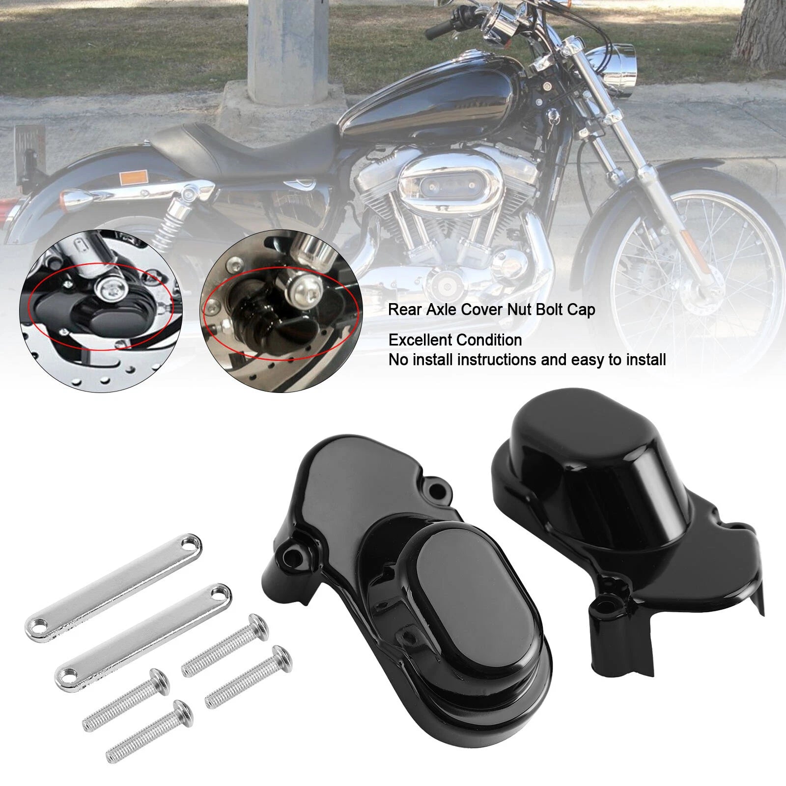 Rear Axle Cover Nut Bolt Cap for Sportster 1200 XL1200C 883 (2005–2017) Black