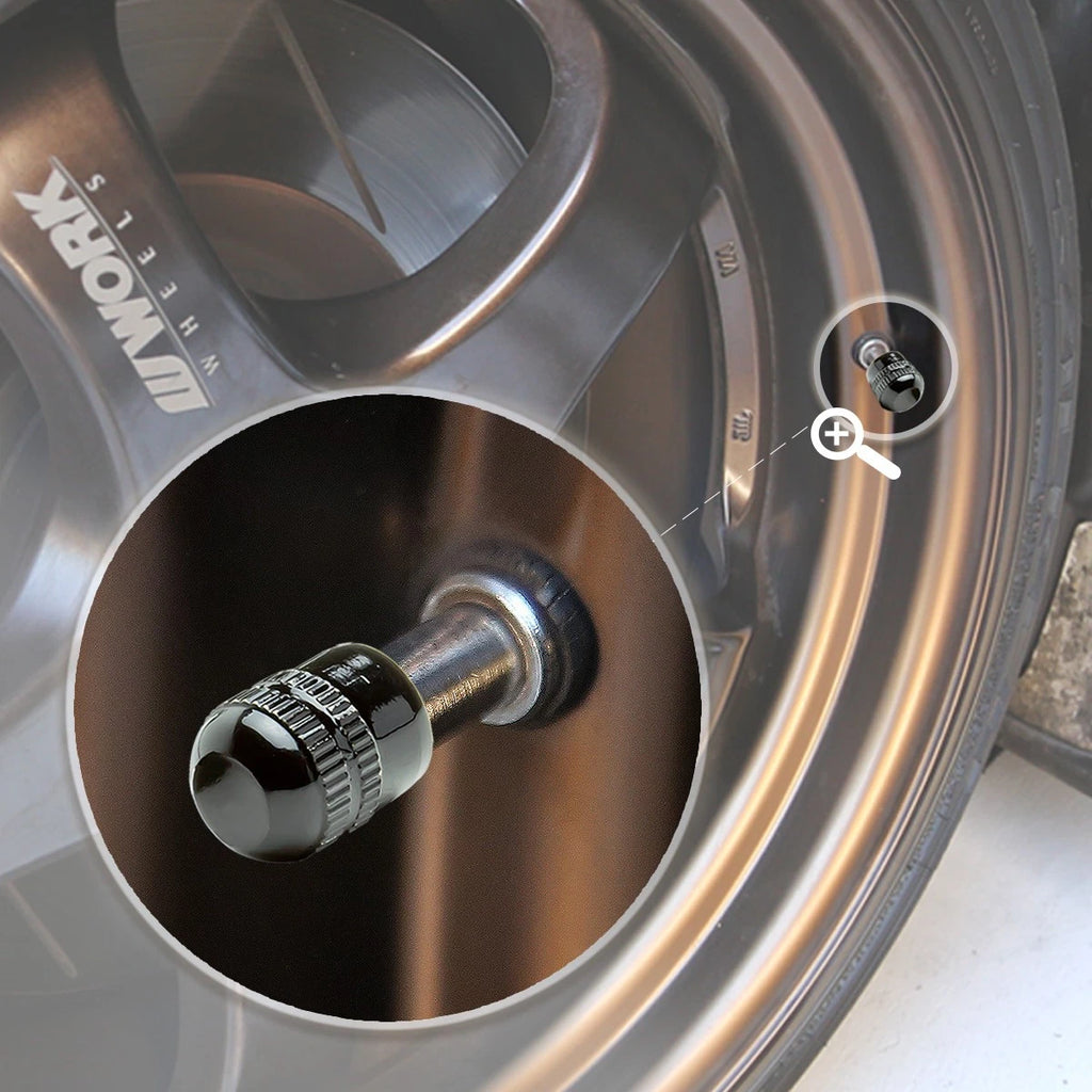 Set of 4 Black Aluminum Tire Stem Caps for Universal Vehicles