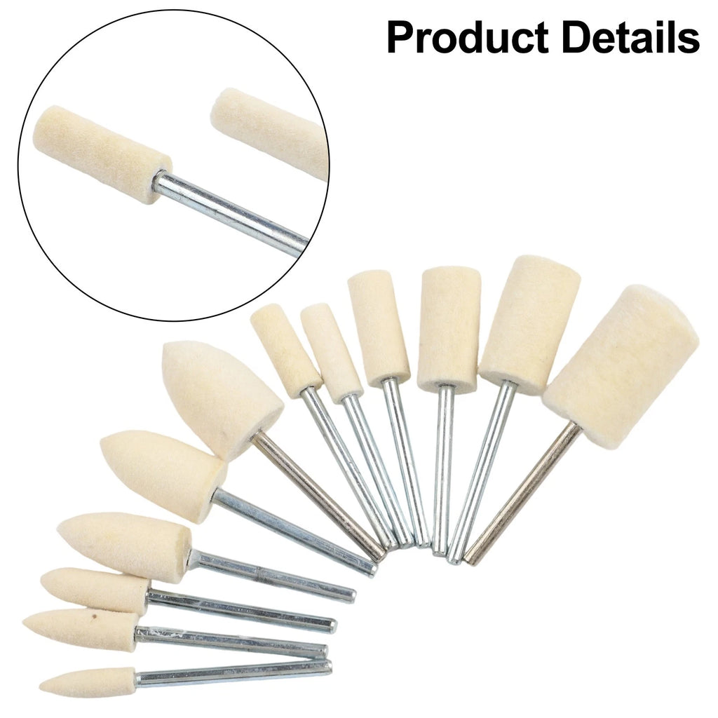 12 Wool Grinding Heads for Rotary Tools (Glass, Metal, Jade)
