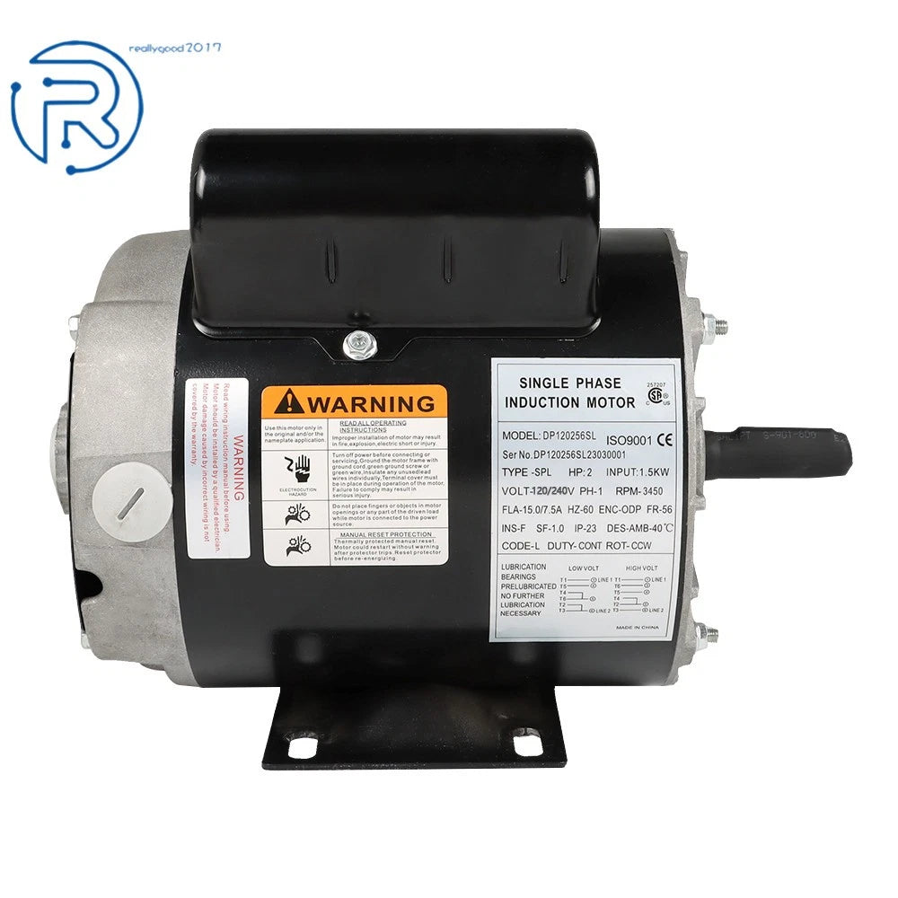2 HP SPL Compressor Duty Electric Motor 3450 RPM 56 Frame 5/8" Shaft 120/240V