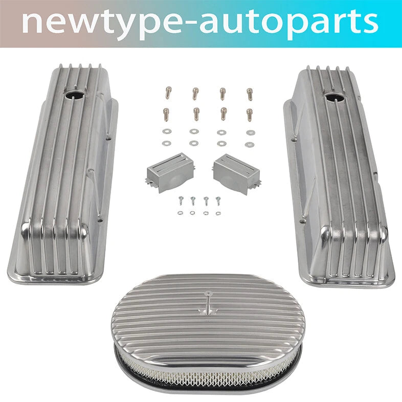 Tall Finned Valve Covers & 12" Oval Air Cleaner Kit for SBC Chevy (1958–1986)