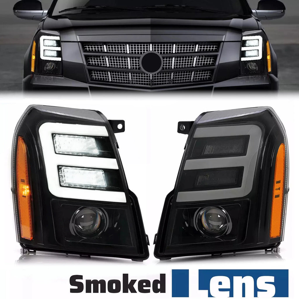 LED DRL Projector Headlights for Cadillac Escalade (2007–2014) HID/Xenon Black/Smoke