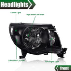 Set of 2 Headlights for Toyota Tacoma (2005–2011) Black Assembly