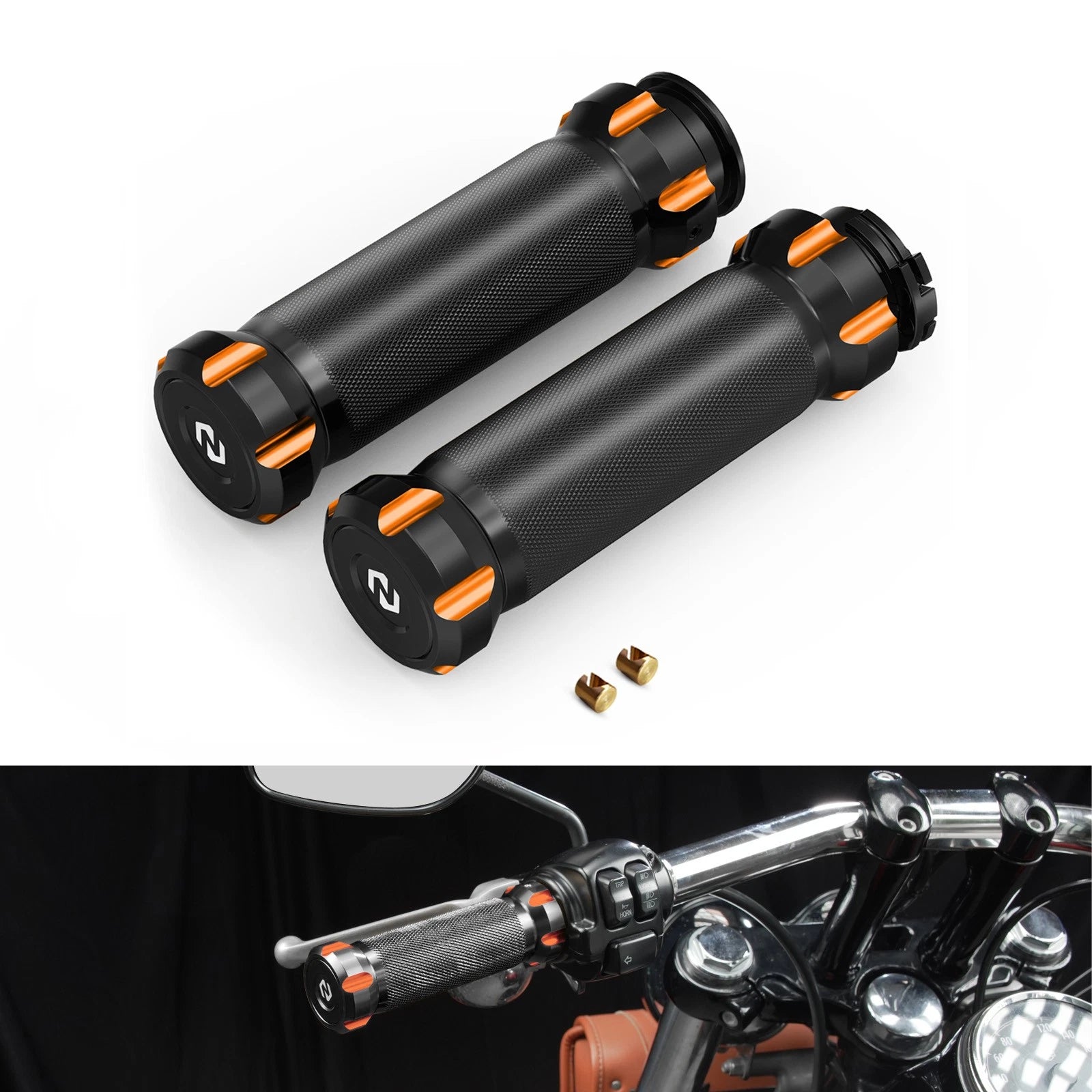 Pair CNC Handlebar Hand Grips for Harley Road King Police (2008–2013)