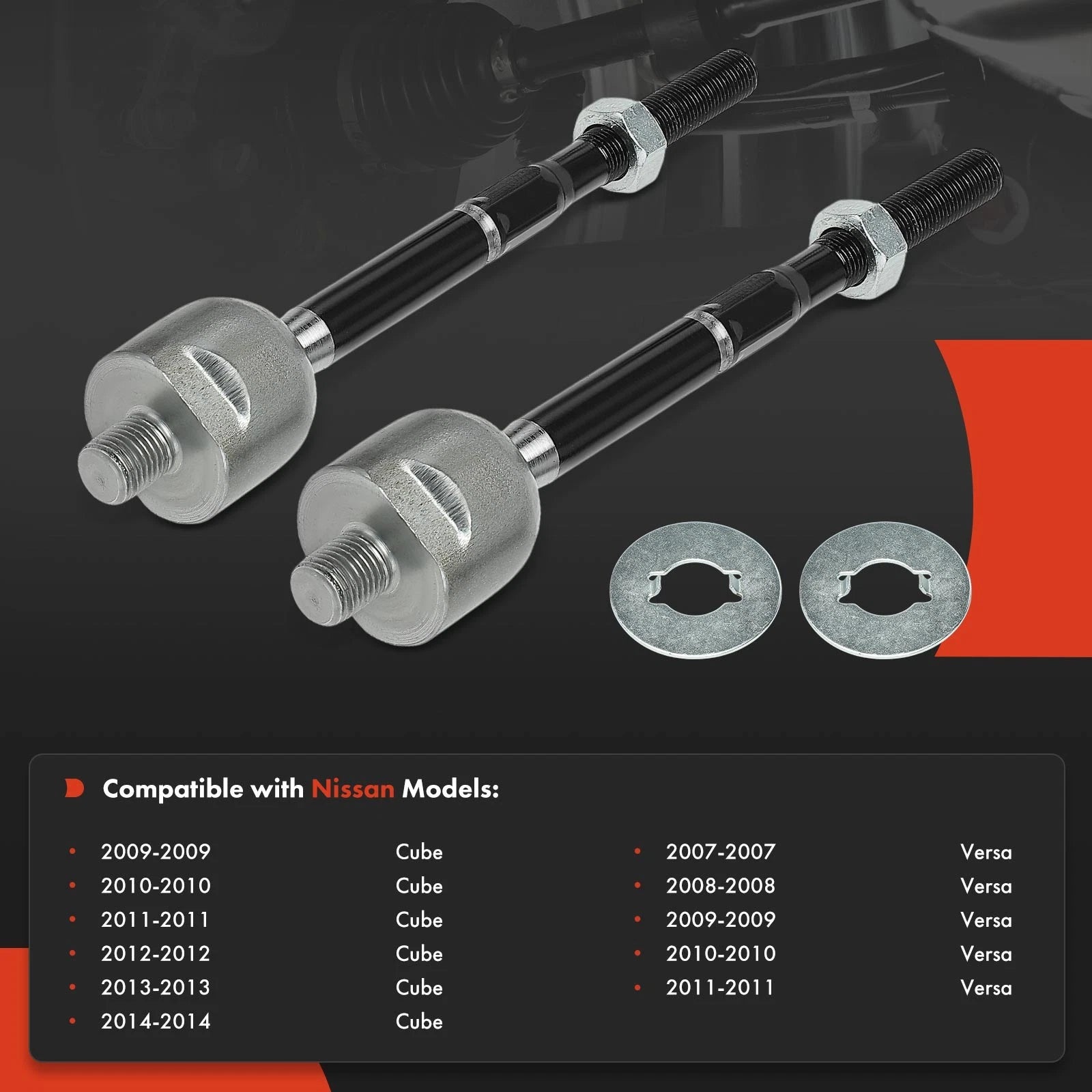 2X Front Inner Tie Rod Ends for Nissan Versa (2007-2014) Cube (2009-2014)