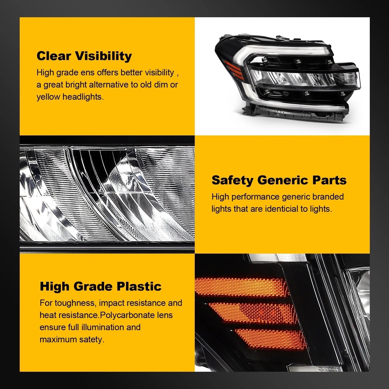 Right Side Full LED Black Headlight Assembly for Ford Expedition (2022–2024)