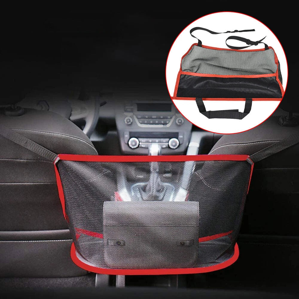 Car Seat Back Organizer Bag for Universal Vehicles (Black/Red)