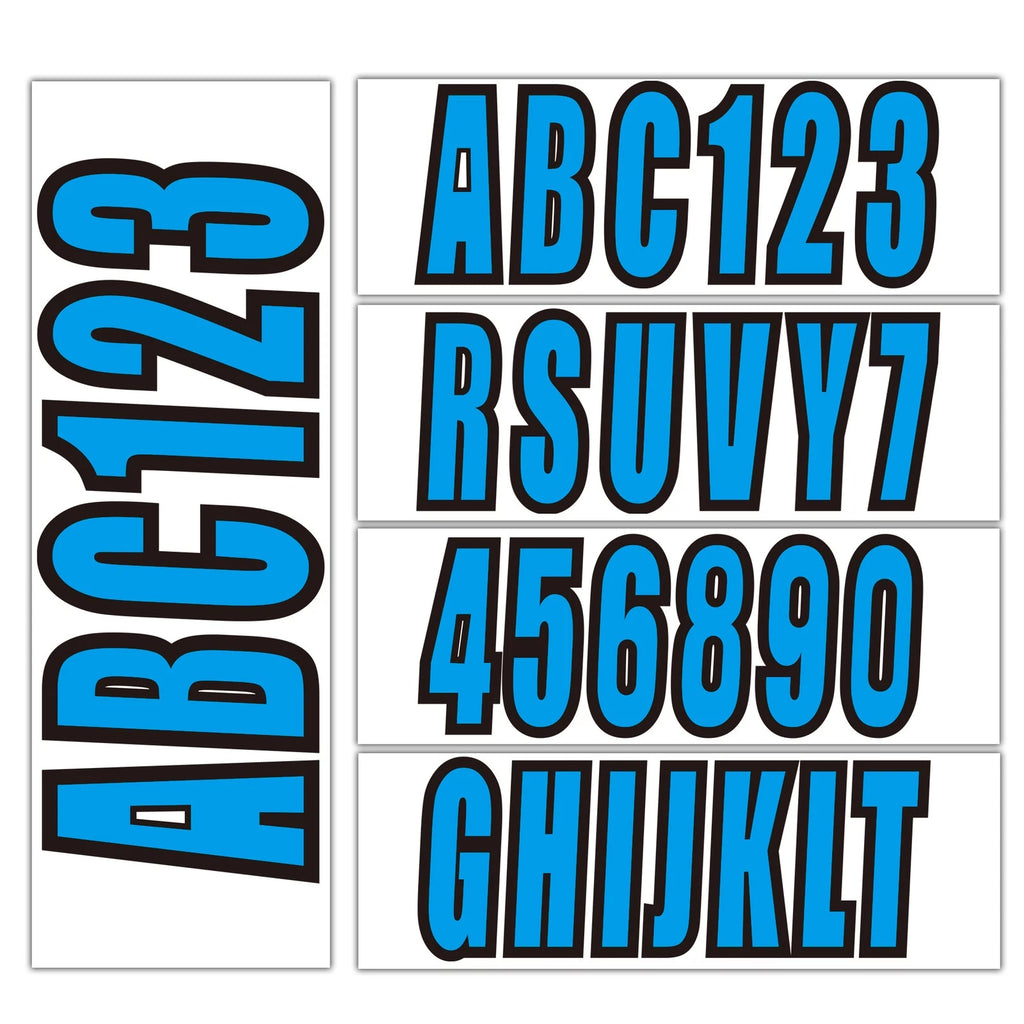 Set of 4 Blue Decal Stickers A-Z & 0-9 for Boat Numbers (3")