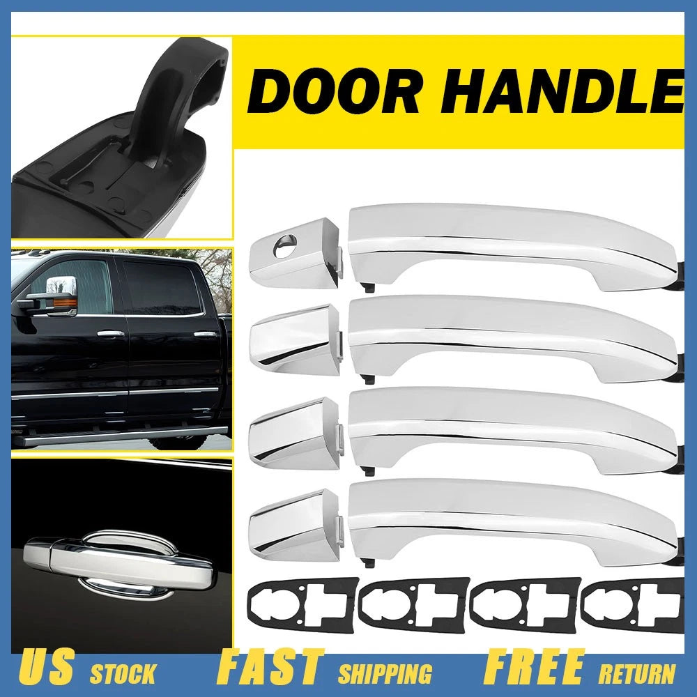 Set of 4 Exterior Door Handles for Chevrolet Silverado 1500 (2014–2022) Chrome