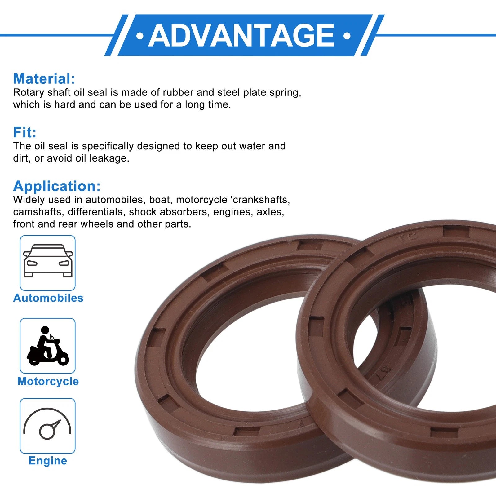 2X Oil Seal Rotary Shaft Seal for Various Models (25x37x7mm) FKM Rubber