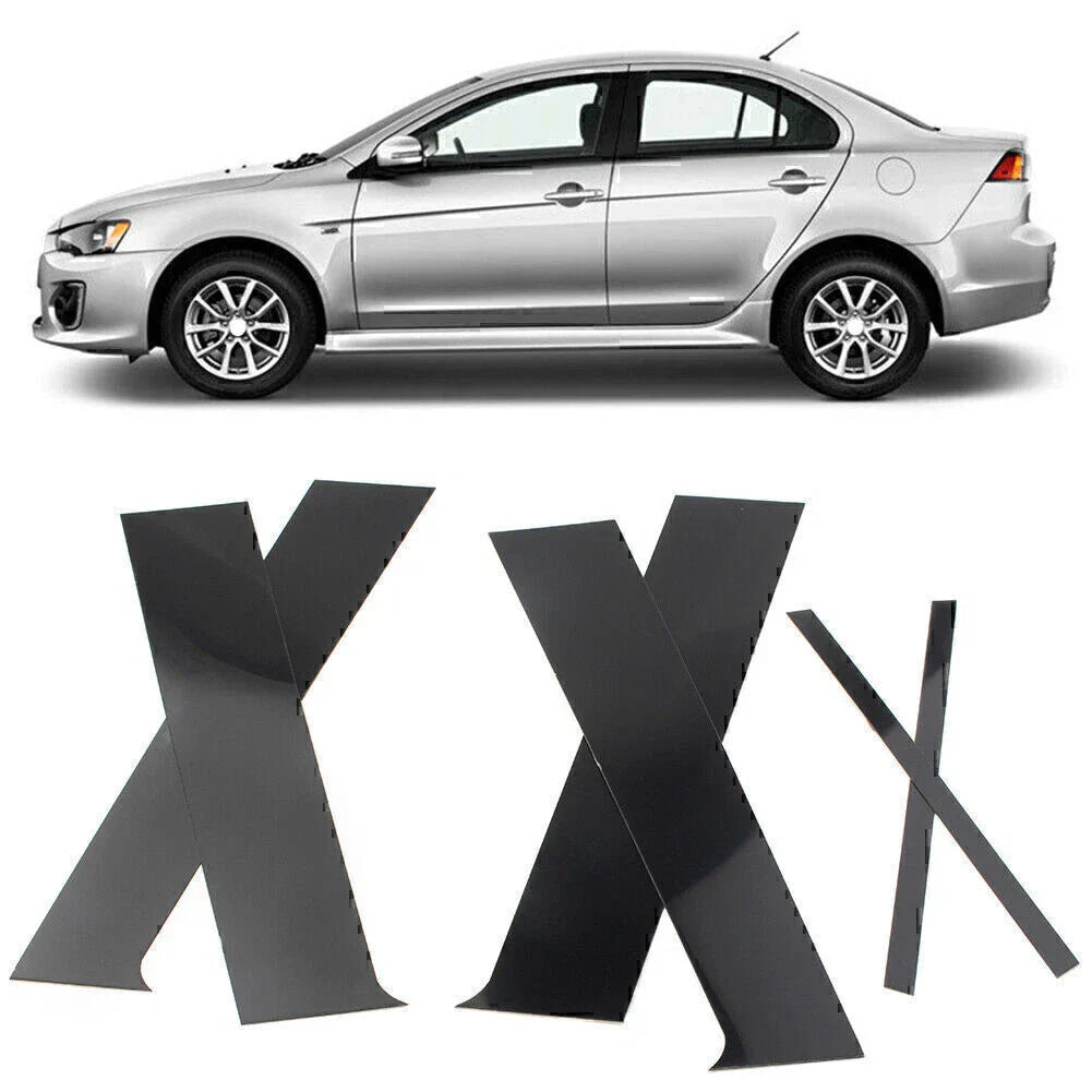 6 x Black Pillar Post Trim Set for Mitsubishi Lancer Sedan (2008-2017)