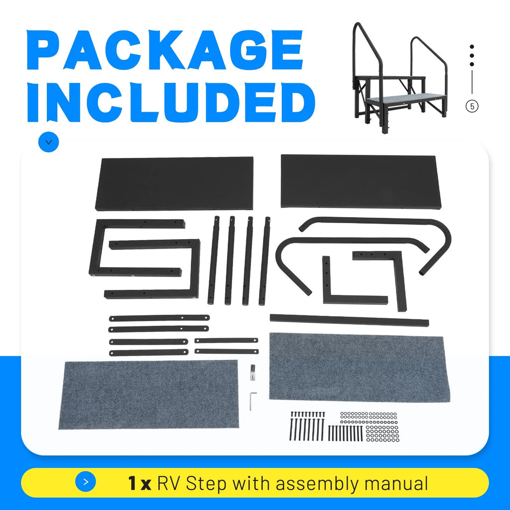 2 Step RV Steps with Handrails for Trailers (660 lbs Load Capacity)