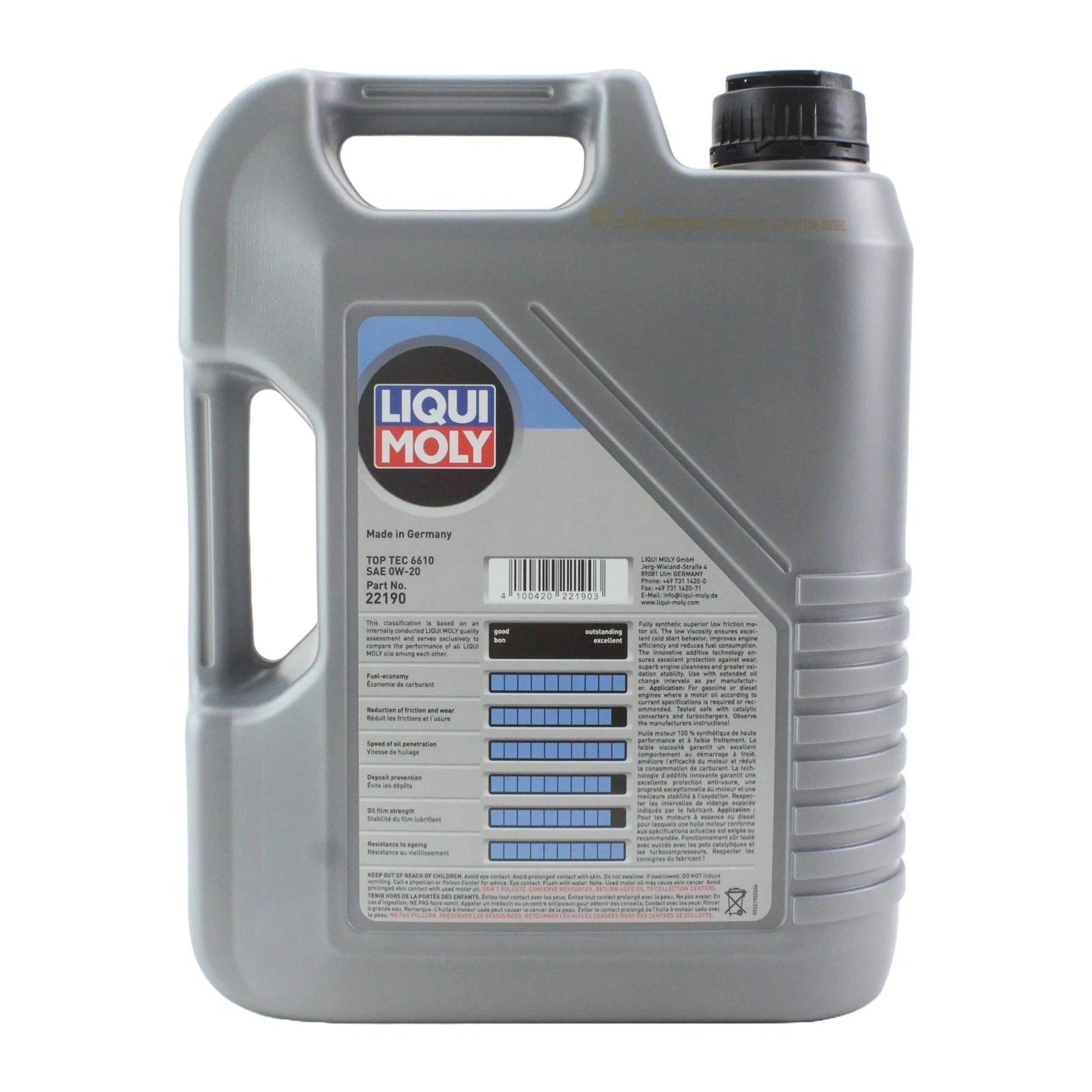 Set of 3 Liqui Moly Top Tec 6610 0W-20 Engine Motor Oil (15L)