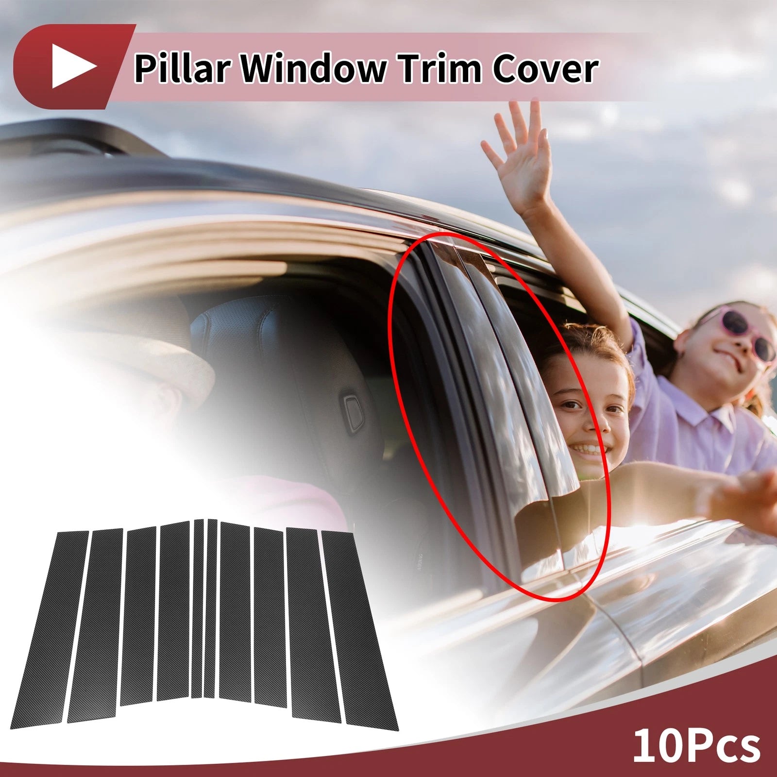 10Pcs Door Pillar Window Trim for Mercedes-Benz GL-Class (2013–2019) Black Carbon Fiber