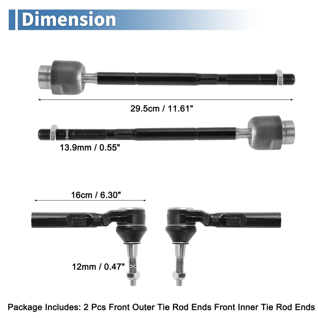 Set of 4 Front Inner Outer Tie Rod End Links for Chevrolet Malibu (2004–2012) No. ES800086