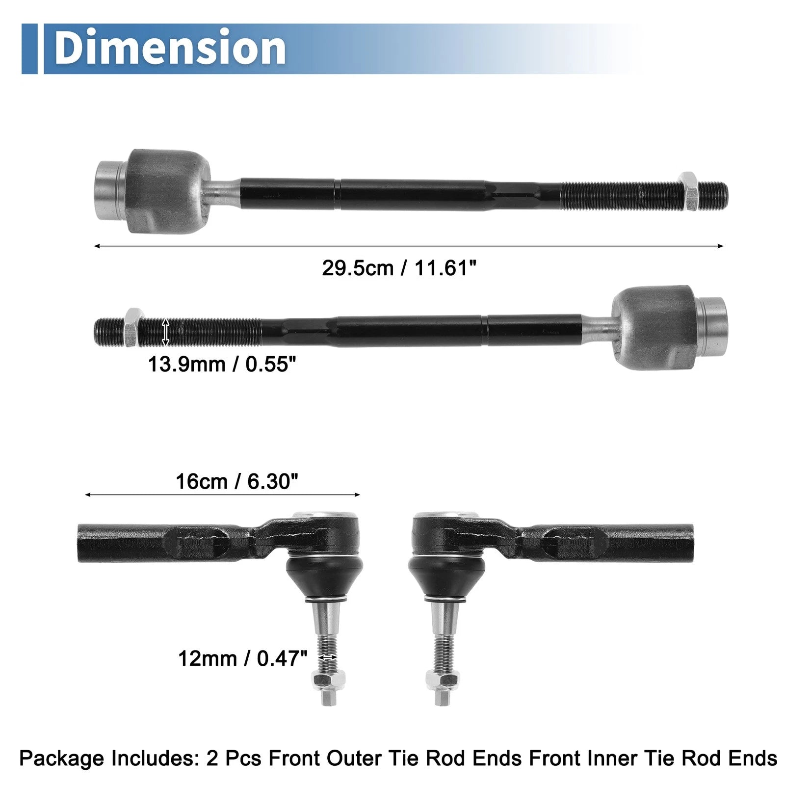 Set of 4 Front Inner Outer Tie Rod End Links for Chevrolet Malibu (2004–2012) No. ES800086