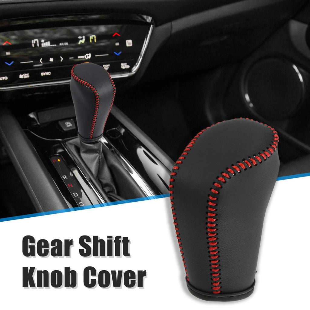 Faux Leather Gear Shift Knob Cover for Mazda 3 (2014–2018) Red Stitches